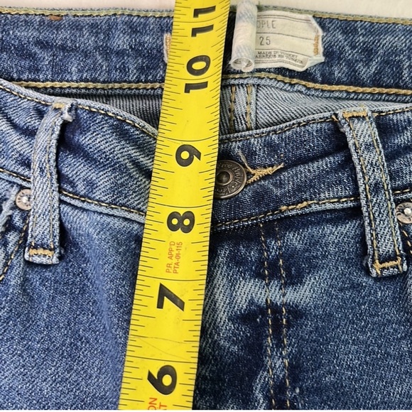 Free People Blue Color Blocked Cotton Blend Crop Flare Leg Denim Jeans Size 25 - Picture 5 of 7